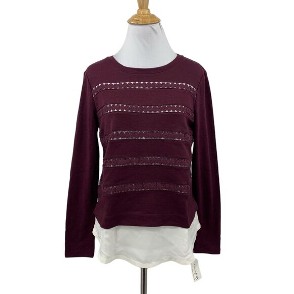 Maison Jules Shirt Womens S Small Vintage Wine Geneva Cutout Embroidered Twofer - Picture 1 of 16